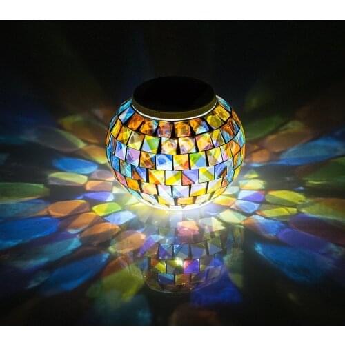 Solar Powered Mosaic Glass Ball Garden Lights, Color Changing Solar Table Lamps, Solar Outdoor Lights for Parties Decorations