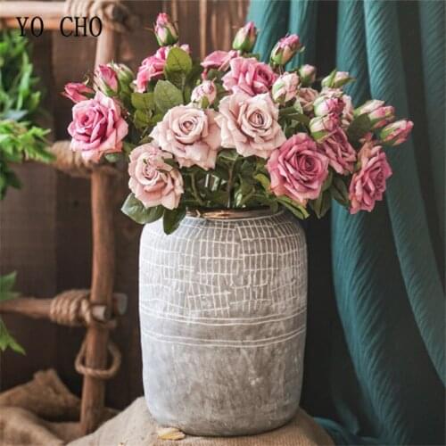 YO CHO Curling Rose Artificial Flower Latex Peony Flower Silk Flower Home Decoration DIY Rose Wedding Bouquet