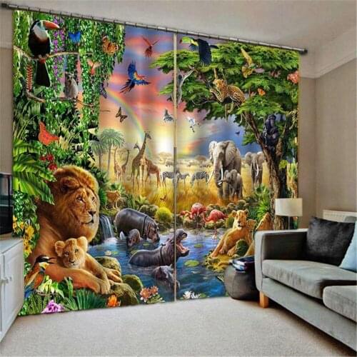 Custom Size 3D Animal Jungle Windows Curtains Backdrop Living Room Bedroom Thin Kitchen Curtains For Children Drapes Dropship