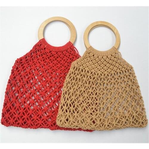35x30CM New Rattan Handle Cotton Thread Copper Buckle Bag Straw Female Summer Beach Bag a6279