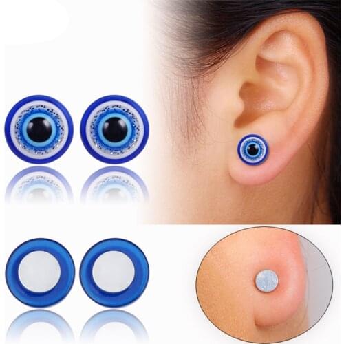 New Blue Evil Eye Stud Earrings For Women 2020 Fashion Stainless Steel Magnet Brincos Accessories DropShipping Size 6/8/10/12mm