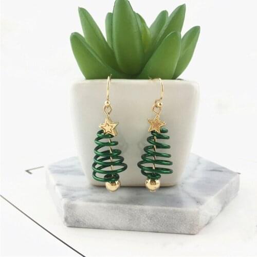 Christmas Tree Earrings Star Jingle Bell Elk Snowflake Sata Claus Pendant Drop Earring for Women Ear Jewelry Gift