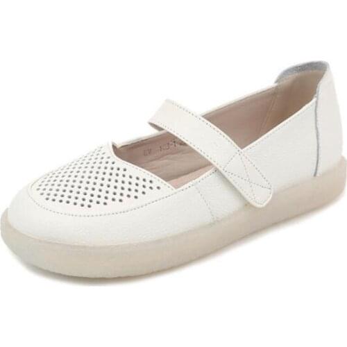 2020 New Spring Summer Hollow Women Flat Shoes Concise Casual Shoes Soft Comfort Breathable Cowhide Leather Shoes Large Size 43