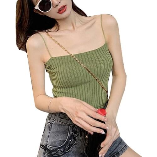 Women Solid Candy Color Camisole Ribbed Sleeveless Slim Vest Spaghetti Strap Top Camisole Vest female
