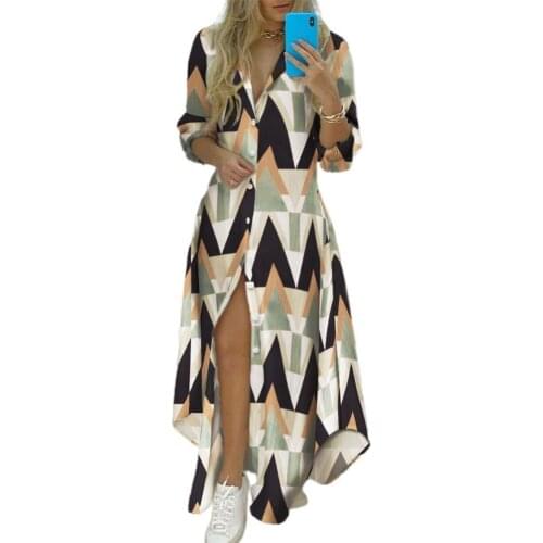 Women Spring/Summer Dresses Colorful Stripe Print Single-breasted Irregular Hem Lapel Office Shirt Dress