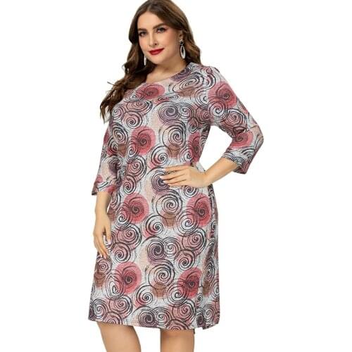 2021 Fall Women Long sleeve Printed flower Dress fashion ladies mom clothes Plus Size Womens Dresses 4XL 5XL 6XL