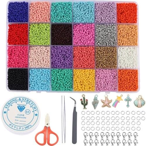 1 Box Glass Seed Beads Started Kit Small Craft Beads With Tools Kit For DIY Craft Bracelet Necklace Jewelry Making Accessories