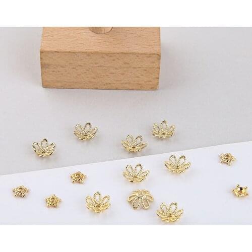 10pcs Copper Plated Real Gold Batch Of Flowers Hollow Flower Hat Cover Earrings Pendant Beaded Spacer Caps For Jewelry Making