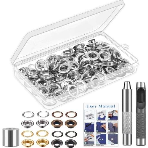 100 Sets Grommet Kit 10MM Grommets Eyelets Leather Craft Repair Grommet Round Eye Rings Clothing Shoes Belt Bag Grommet 4 colors