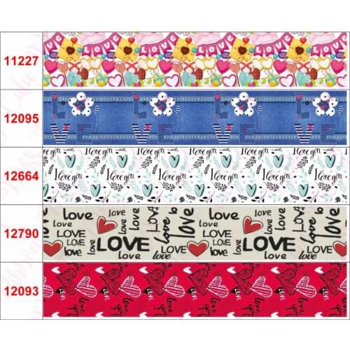 16mm-75mm "Love" English Words Series Flower Jeans Lips Printed Grosgrain/Foe Ribbon DIY Valentines Day Party 50yards/roll
