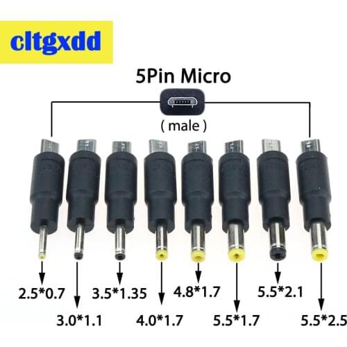 2pcs 5 Pin Micro USB Male to DC 3.5*1.35 5.5*2.1 2.5 4.8*1.7 mm Power Plug Charging Connector Adapter for Phone Laptop tablet