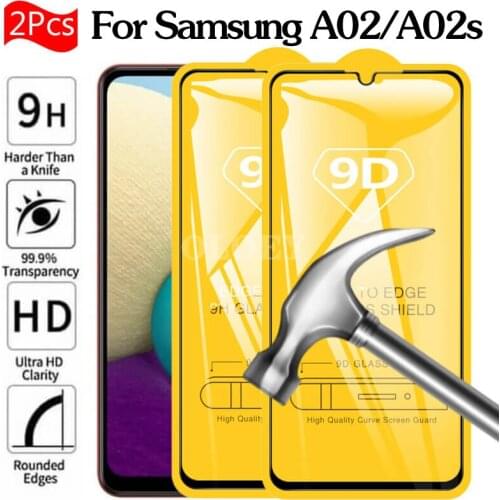 2Pcs 9D Full Cover Screenprotector For Samsung Galaxy A02 Tempered Glass Screen Protector On Samsun Galaxi A02 SM-A022F A 02 02S