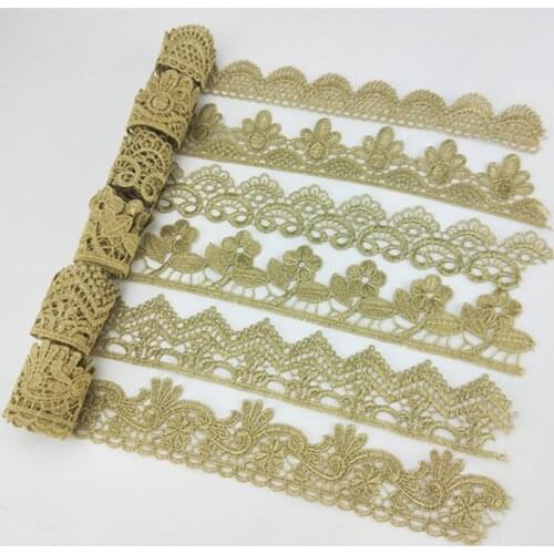 2yards High Quality gold Lace Ribbon Embroidered For Sewing Decoration african lace fabric Lace Trim XYJB26-31