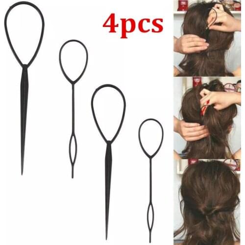 4pcs Black Topsy Tail Hair Braid Ponytail Maker Hair Styling Tools Ponytail Creator Plastic Loop Hair Accessories Fashion Salon