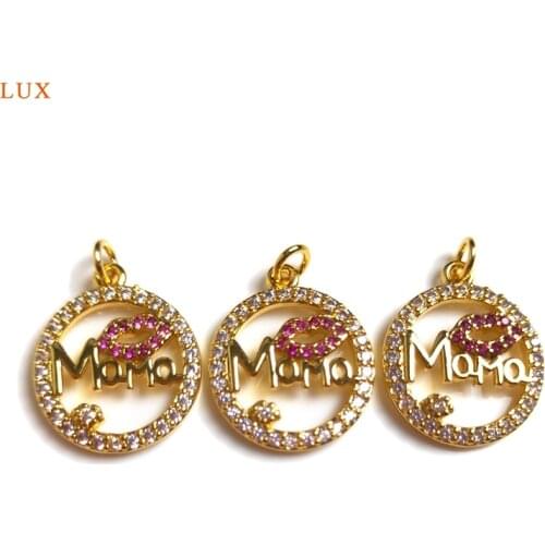 5pcs Mama Word Pendant Tiny Round Pendant Shiny Cubic Zircon Jewelry Dainty Pendant Shiny Pendant For Mom Mother Gift Jewelry Y