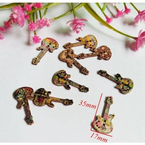50pcs/lot guitar Buttons for Crafts Scrapbooking 2 Holes Mix Pattern 36mm x 17mm Sewing Accessories Flatback Scrapbooking