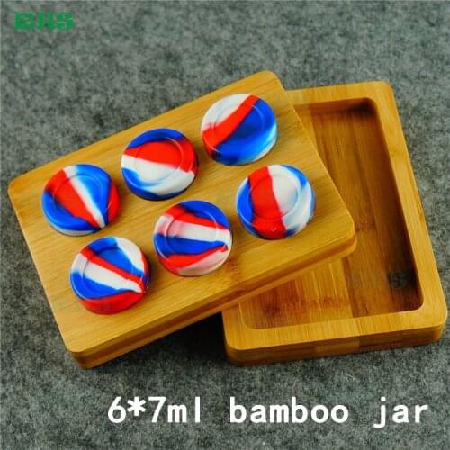 6*7ml Professional factory supply Wooden box for small silicone jars dab wax container with magnet 1set free shipping