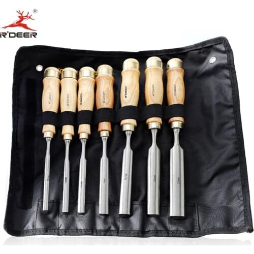 RDEER 7Pcs Wood Chisel Carving Tools Set 8-25mm CR-V Carving Knife For Woodworking Tools With Roll Bag