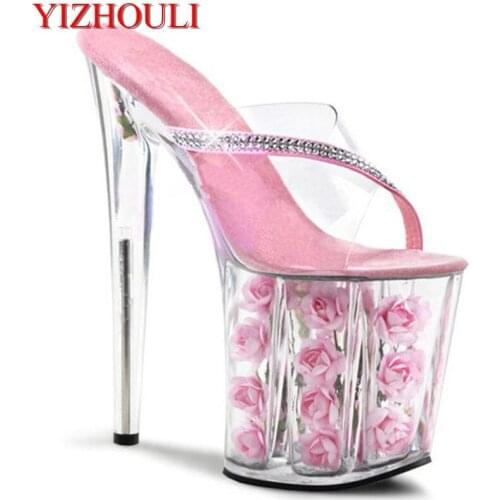 20cm Glitter bright eye red transparent shoes heel bride wedding shoes, fun dancing shoes with high heels temptation