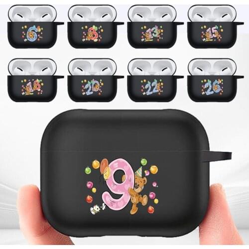 For Apple AirPods Pro Bear Number Earphone Case Soft Silicone Matte Black Protective Sleeve High Quality Headphone Accessorie
