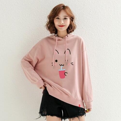 Kawaii Hoodies Oversized French Terry Tops High Quality 100%Cotton Long Sleeve Women Sweatshirts Kpop Wram Winter Pullover