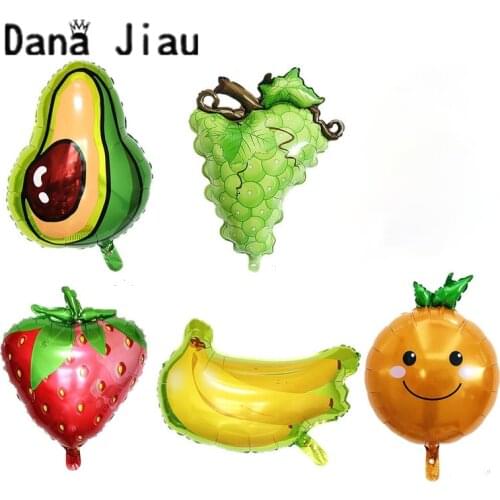 DanaJiau NEW Happy Birthday fruit foil balloon strawberry banana cartoon decoration kids inflate toy ball 8 years old girl gift