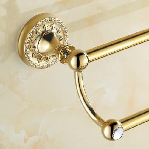 European Antique Towel Rack Copper Double Towel Bar Bathroom Pendant Gold Bathroom Towel Rack Bathroom Accessories