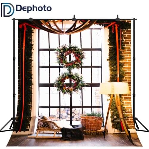 Dephoto Photography Background Winter Christmas Room Window Garland Decoration Backdrop Photo Studio Photophone Photocall Props