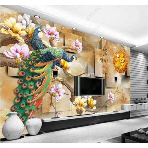 Custom photo wallpaper for walls 3 d murals Modern Modern Chinese style color carving flower peacock 3d marble mural wall papers