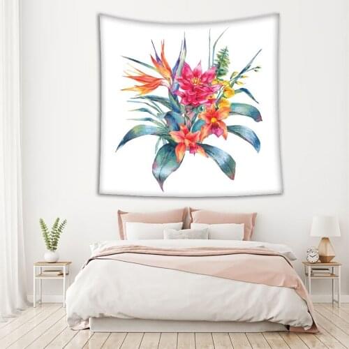 Tapestry Tropical Exotic Flowers Leaves Botanical Nature Theme Vintage Watercolor Style Artwork Printed