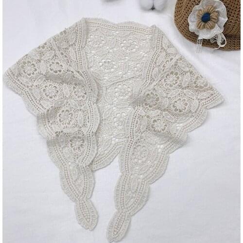Mori Girl Retro Crocheted Cotton Scarf Japan Style Lace Triangle Shawl