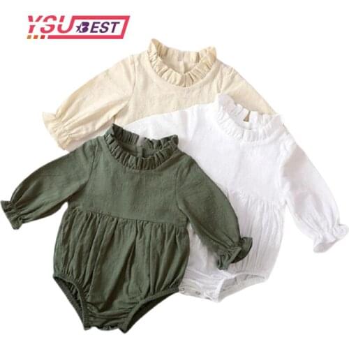 Newborn Baby Boy Girl Rompers Ruffle Baby Girl Long Sleeve Pure Color Rompers 2021 Autumn Spring Baby Boy Girl Rompers Clothes