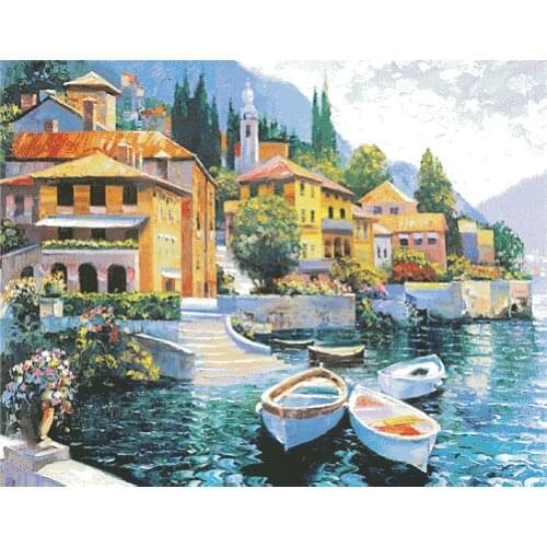 Azure Mediterranean Seaside Sewing Kit Top Quality Embroidery Needlework 14CT Unprinted Art Cross Stitch Kits DIY Handmade Decor