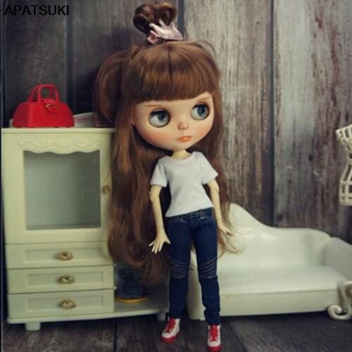 Fashion Doll Clothes Set For Blythe Doll Outfits White T-shirt Tank Denim Trousers Pants For Blythe Doll 1/6 Dolls Accessories