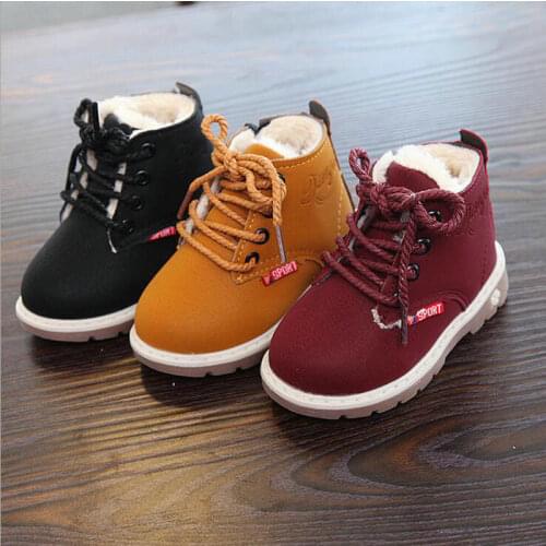 Hot Sale Children Martin Boots Leather Shoes Boys Autumn Winter Warm Cotton shoes Fashion Girls Kids Boots Non-slip