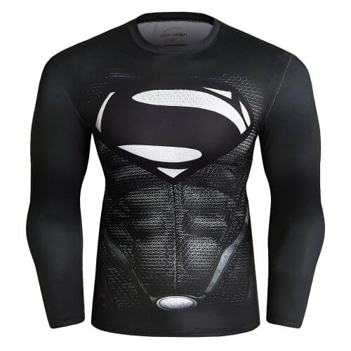 Hero 3D Printing Bodybuilding Compression T shirt Men High Elasticity Fitness T-Shirts Cosplay Training Long Sleeve t shirt