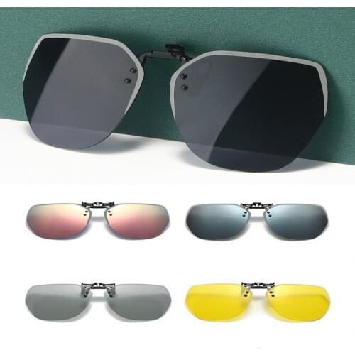 Fashion Rimless Retro Mens Clip Glasses Flip-up Sunglasses Polarized Clip Rimless Polygonal Sunglasses for Men and Women