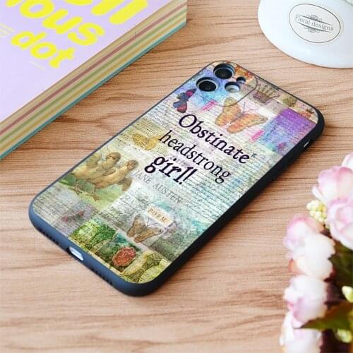 For iPhone Headstrong Girl Jane Austen Quote Print Soft Matt Apple iPhone Case 6 7 8 11 12 Plus Pro X XR XS MAX SE