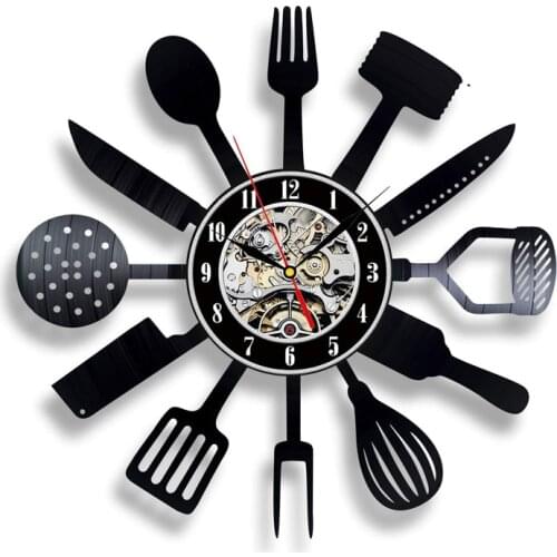 2019 Horloge Murale Vinyl Record Wall Clock Design Decorative Kitchen Knife And Fork Hanging Clocks Watch Home Decor Silent