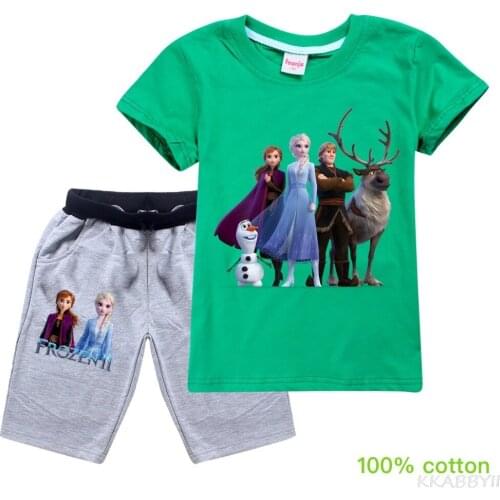 New Disney Costume Set Cotton Kids Sports Set Frozen Elsa T-Shirt + Shorts 2 Summer Packs