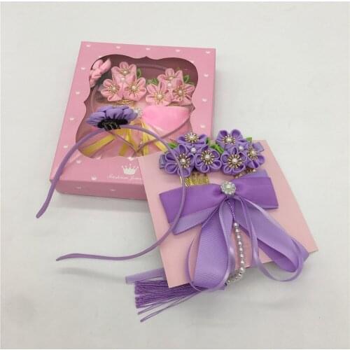 New arrive 3 pcs/set-Childrens Headwear Birthday Hair Hoop Hairpin Hair Comb Girl Hair Gift Box Set Princess Ribbon Accessories