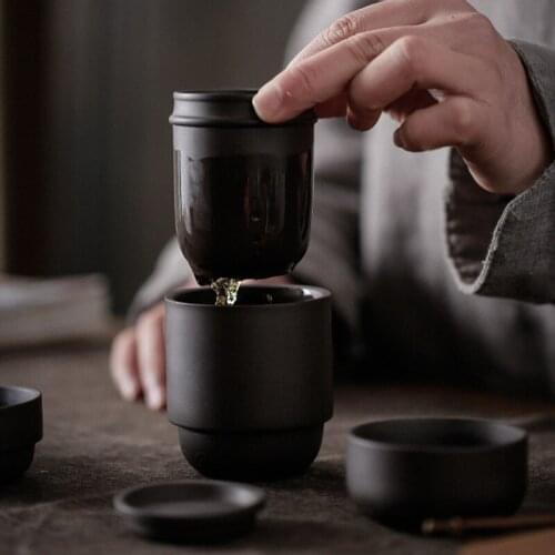 Purple Clay Portable Teapot Porcelain Gaiwan Teacup Creative Tea Set Including 1 Pot + 4 Cups With Bag Travel Kung Fu Drinkware