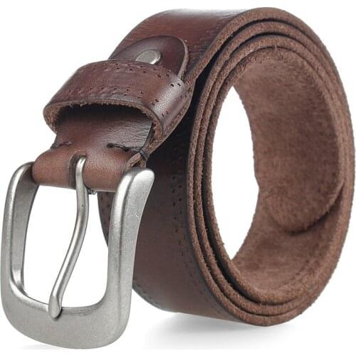 Men Top natural Cowhide Leather Casual High Quality Belt Vintage Design Pin Buckle Genuine Leather Belts Male Jeans Waistband