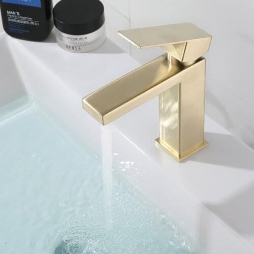 Luxury Brushed Gold Bathroom Faucet Deck Mount 304 Stainless Steel Basin Tap Cold and Hot Black Bathroom Sink Tap