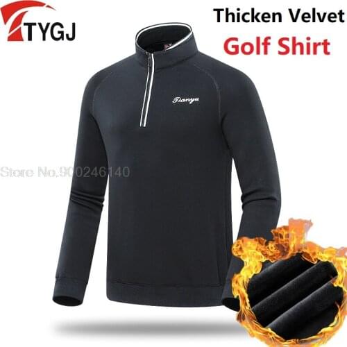 Top Quality Golf Shirts Mens Shirt Winter Long Sleeved Tshirt Velvet Keep Warm Pullover Outdoor Windproof Golf Wear For Men