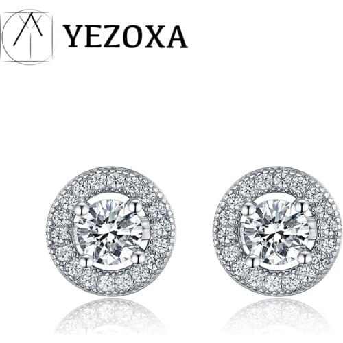Real 925 Sterling Silver Stud Earrings Classic Crystal Zirconia Micro Pave Earrings For Women Anniversary Gifts Fashion Jewelry