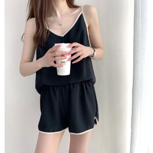 Net Red Sexy Womens Sleepwear Set Sling Shorts Pajamas Summer Ice Silk Thin Nightwear Cool Slim Ladies Pijamas Suit