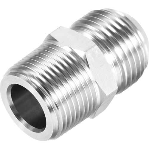 Uxcell Hex Nipple 3/4 NPT X 1-1/16-12UNF 304 Stainless Steel Pipe Tube Fitting 45.5 x 27mm Silver Tone
