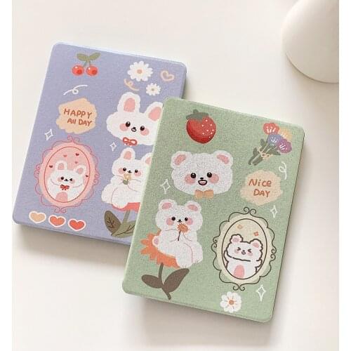 Cute Bear Flocking Soft Tablet Stand Case with Pencil Holder for IPad Air 1 2 3 Mini 4 5 Pro 2017 2018 2020 Cover