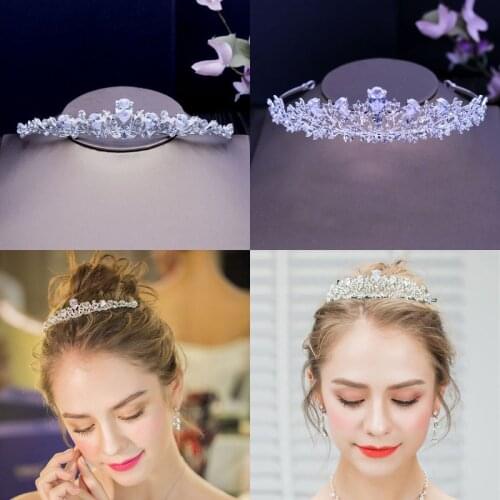 SLBRIDAL Zinc Alloy Crystal Rhinestones Cubic Zirconia Wedding CZ Tiara Bridal Princess Party Crown Bridesmaids Women Jewelry